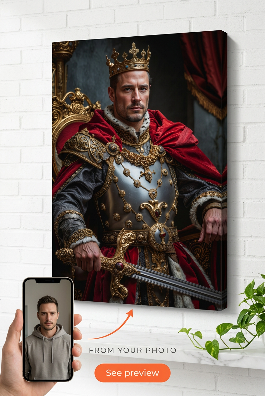 Custom Royal Man Portrait — Regal King Canvas from Photo