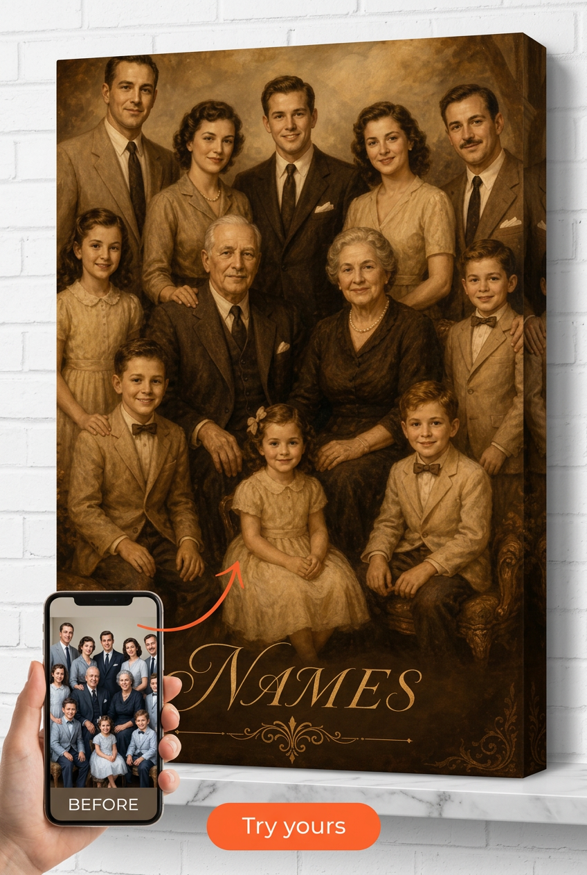 Family Portrait with Deceased Loved One — Vintage Sepia Canvas
