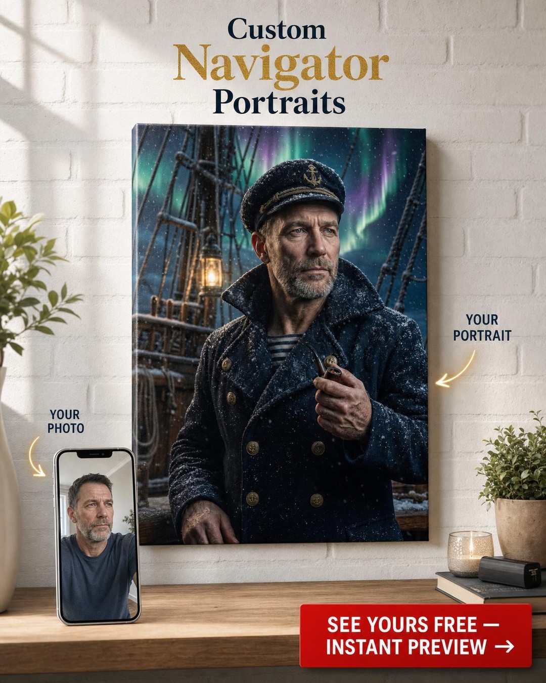 Nautical Captain Custom Portrait from Photo | Personalized Canvas Gift