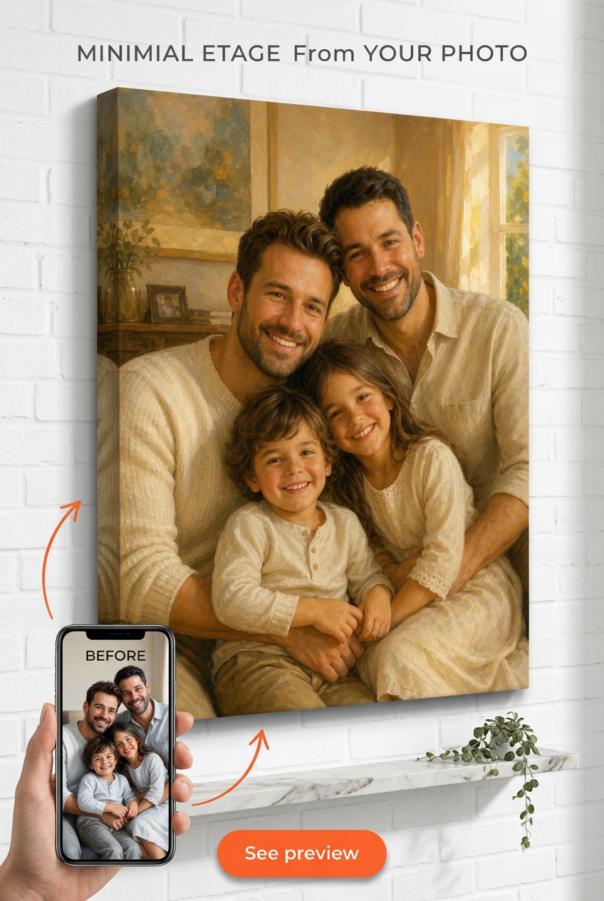 Two Dads Family Portrait Custom Portrait from Photo | Personalized Undefined Gift
