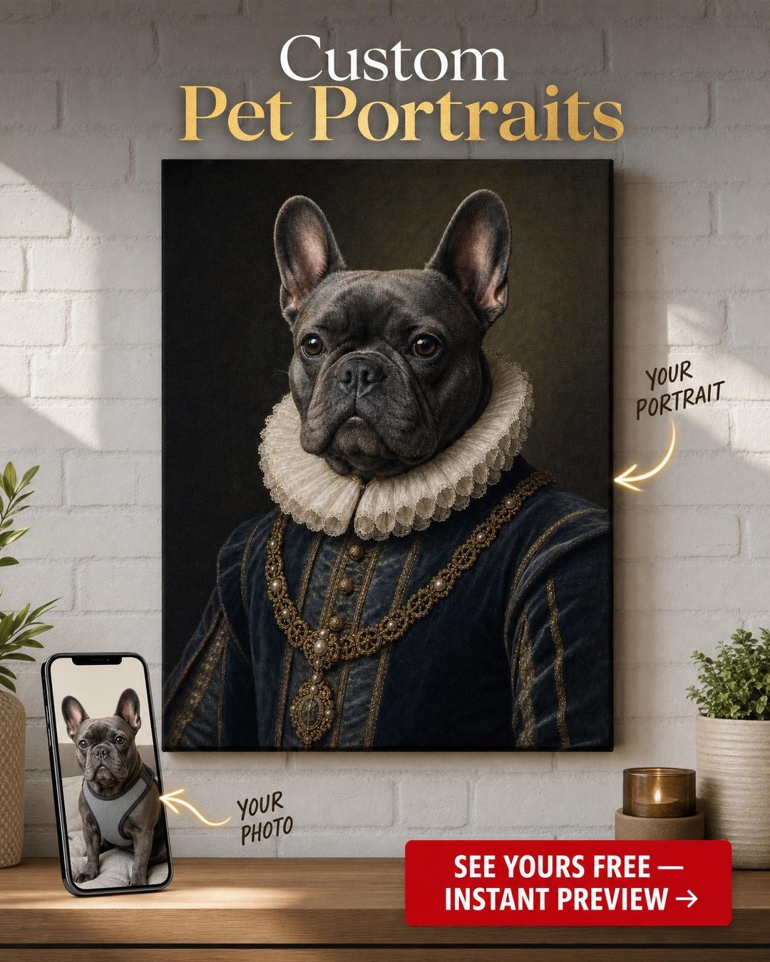 Custom Renaissance Dog Portrait — Regal Pet Canvas from Photo