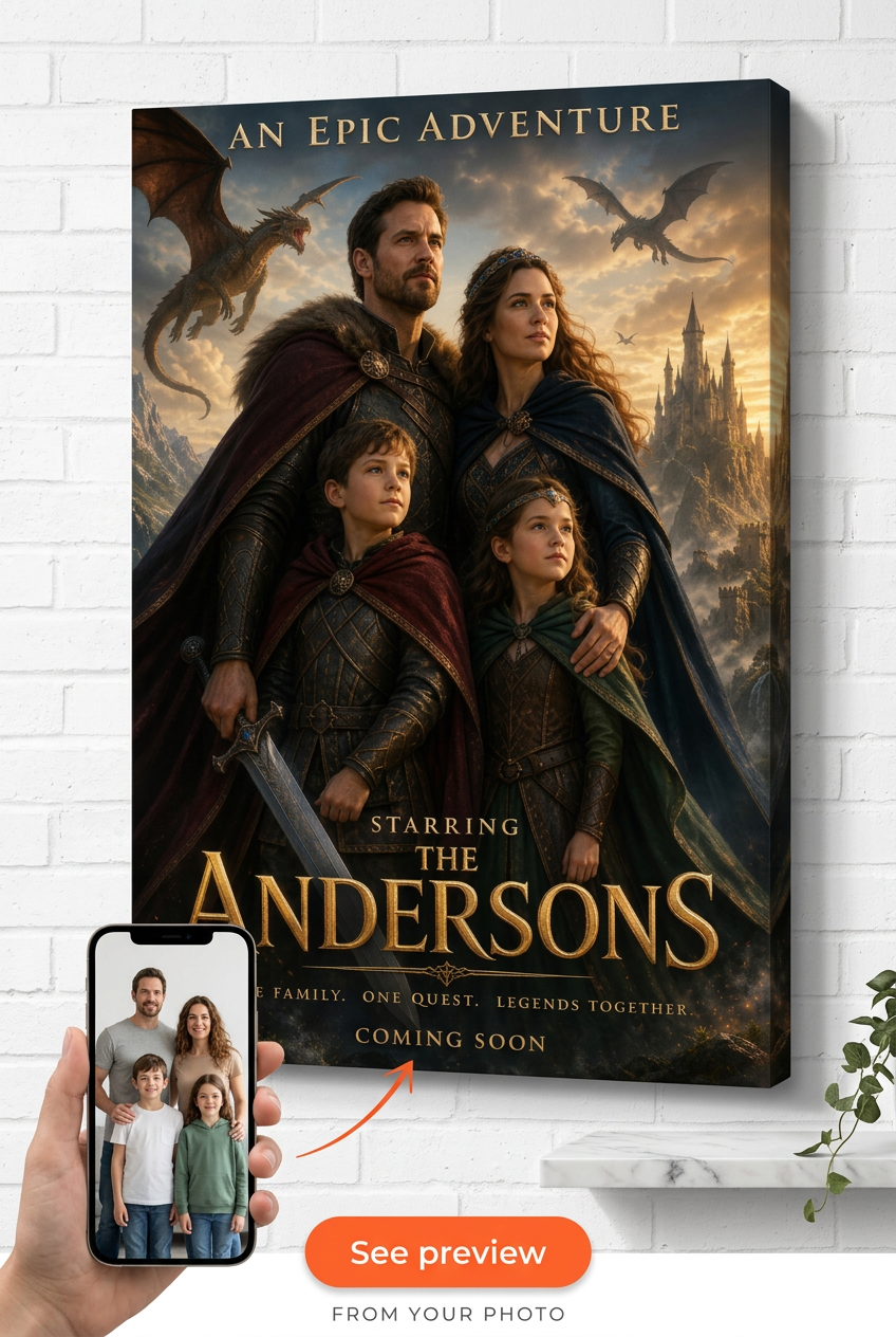 Custom Fantasy Movie Poster Family Portrait from Photo | Personalized Gift
