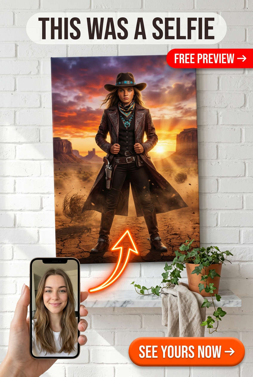 Ritratto Epico di Cowgirl Western - Duello nel Deserto