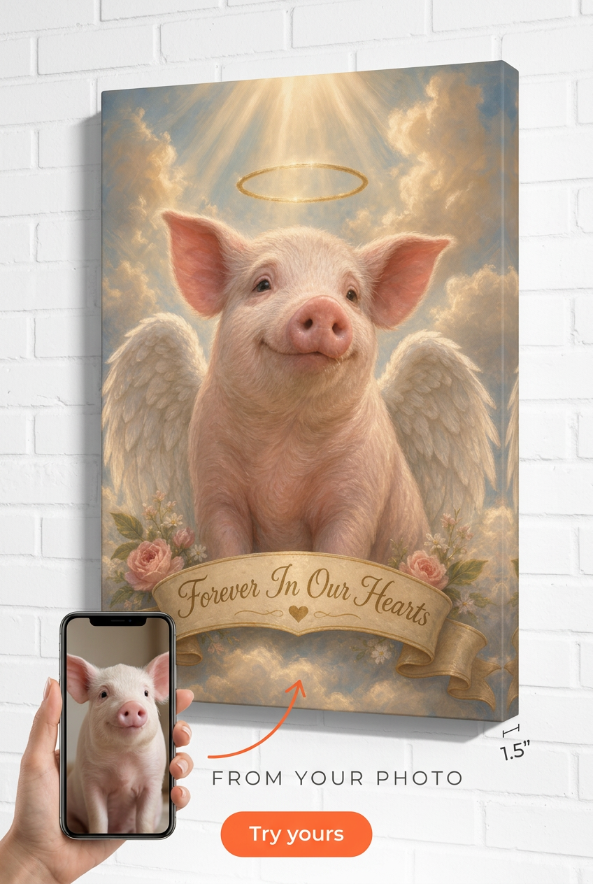 Custom Memorial Dog Portrait — Angel Wings Canvas from Photo