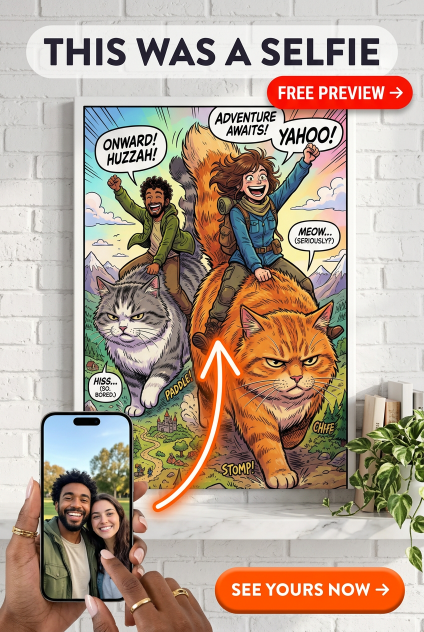 Custom Cartoon Couple Portrait — Whimsical Adventure Canvas from Photo