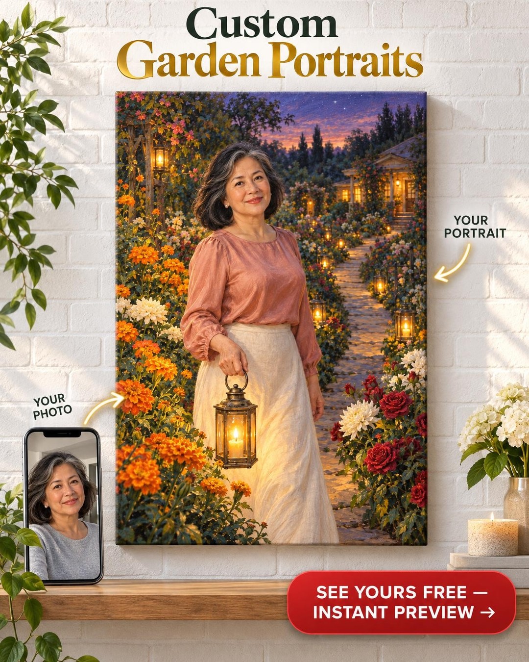 Her Mother’s Flowers Custom Portrait from Photo | Personalized Trailblazer Gift