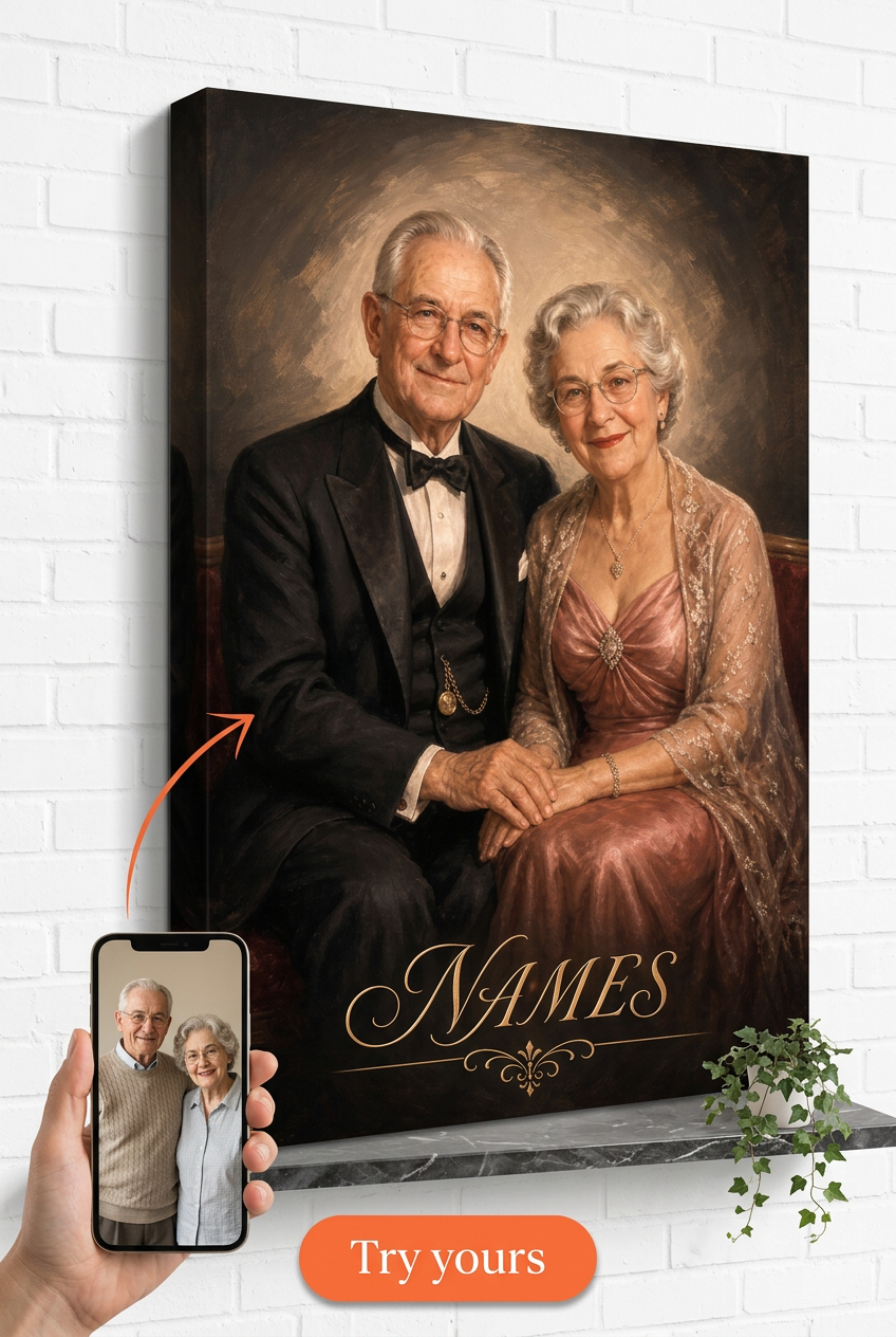 Custom 1940s Hollywood Grandparents Portrait from Photo | Personalized Gift