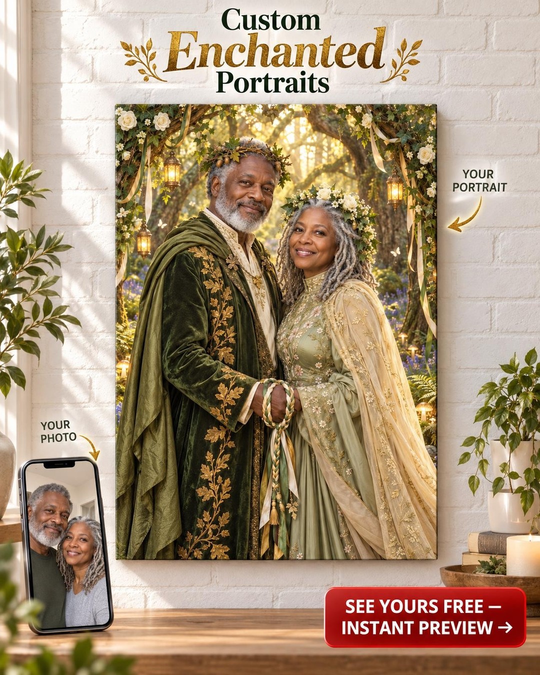 Enchanted Forest Handfasting Custom Portrait from Photo | Personalized Renaissance Faire Gift