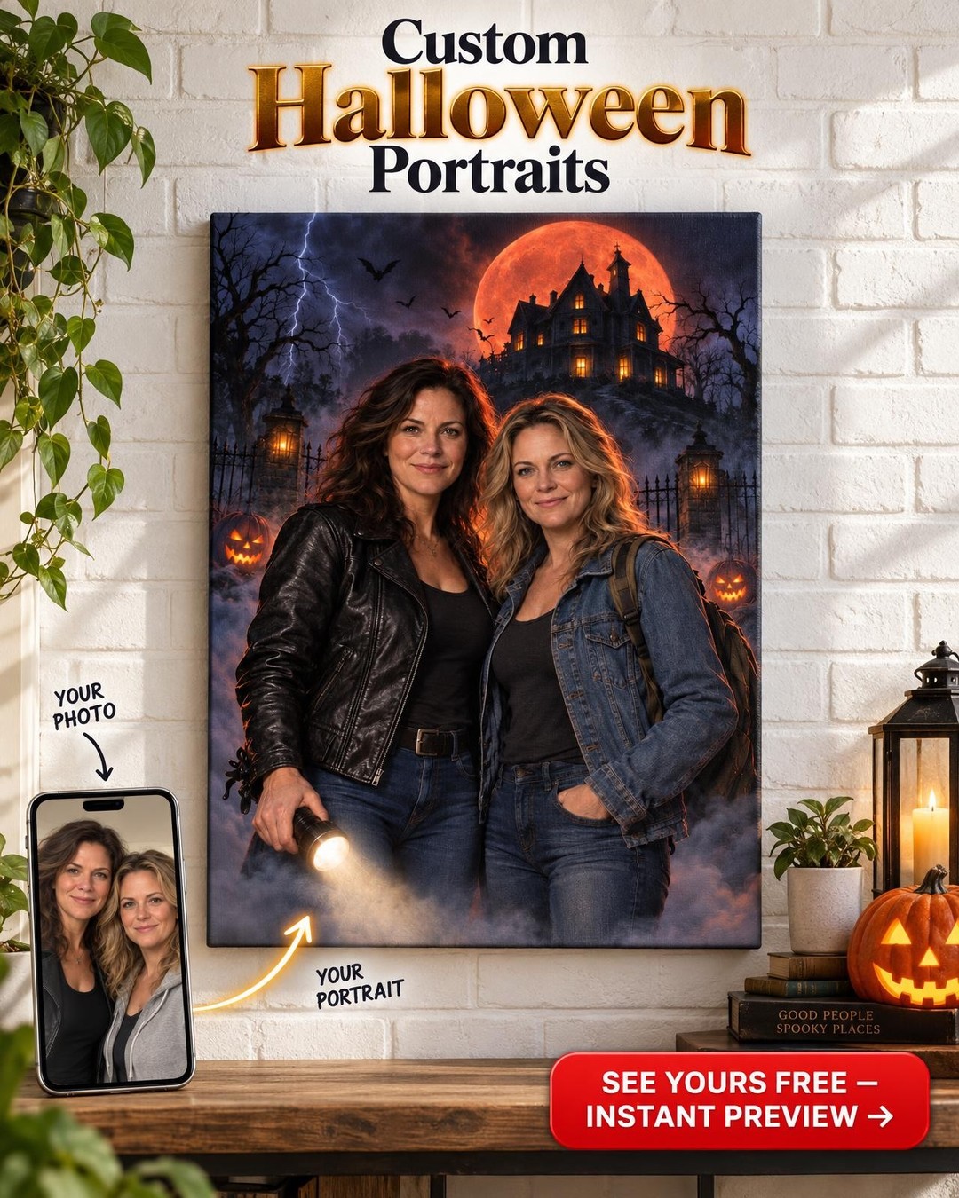 Horror Movie Poster Custom Portrait from Photo | Personalized Gift for Two Women
