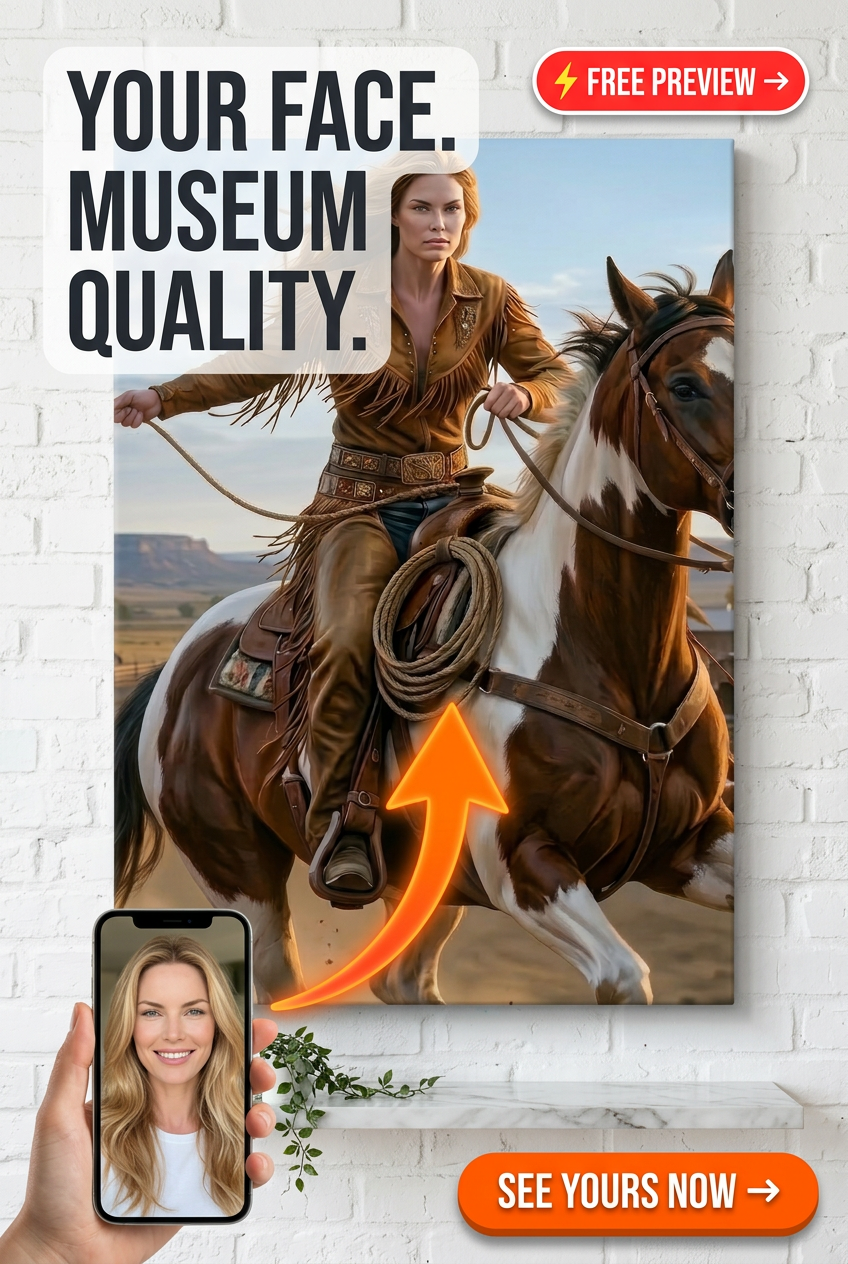 A captivating Western-themed costume portrait featuring a single adult female in - Best Christmas Gift Guide: Personalized Portraits for Her - PortraitGift