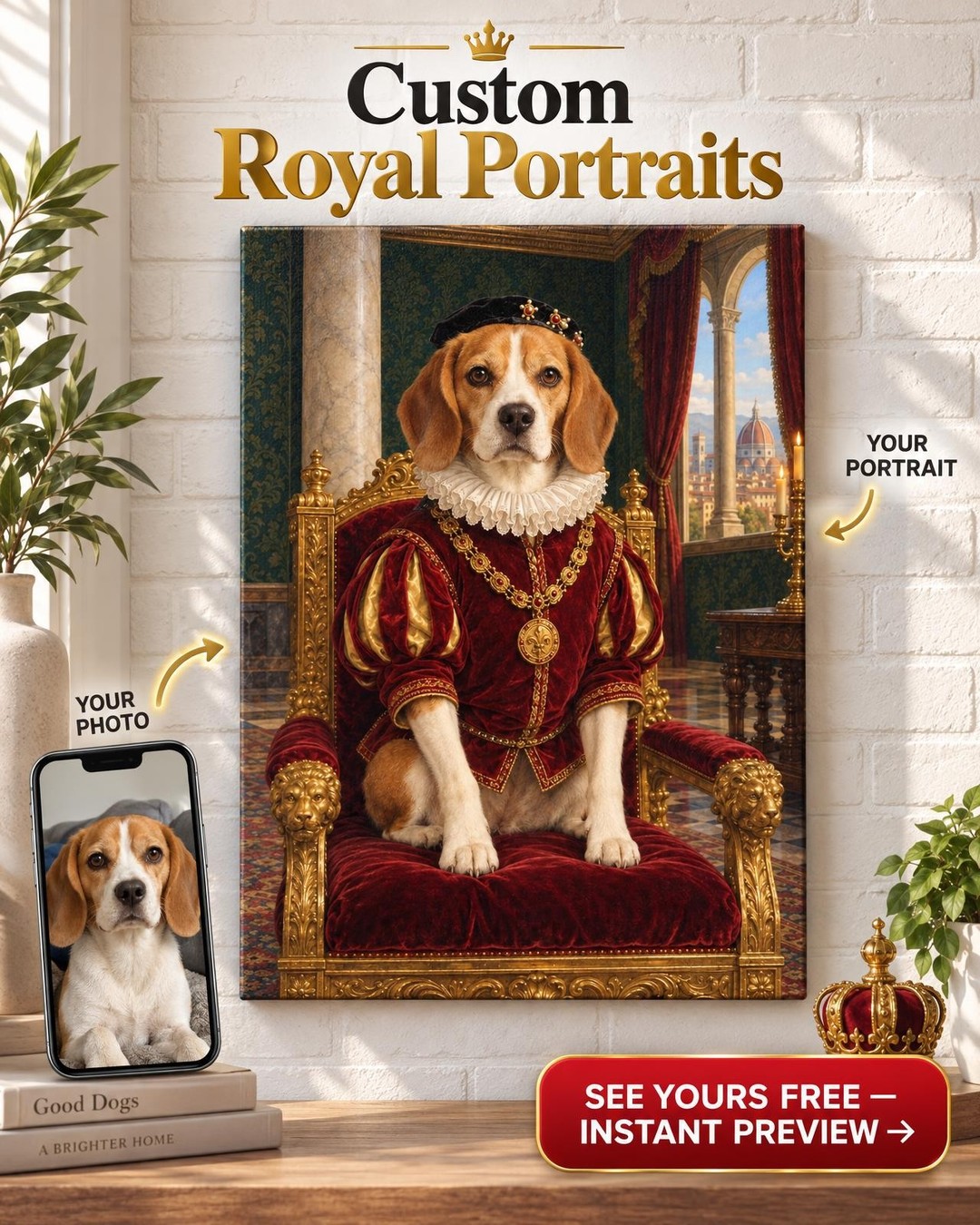 Custom Renaissance Dog Portrait — Velvet Duke Canvas from Photo