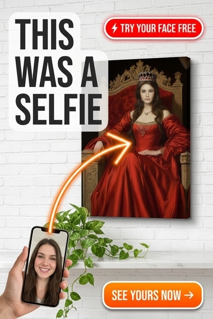 Custom Royal Woman Portrait — Regal Crown & Throne Canvas