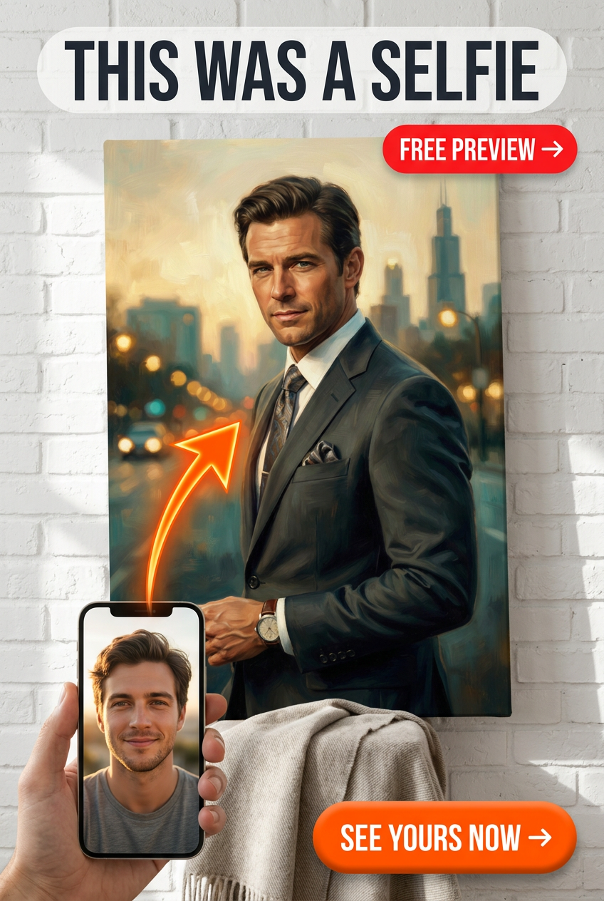 Custom Renaissance Man Portrait — Heroic City Skyline Canvas