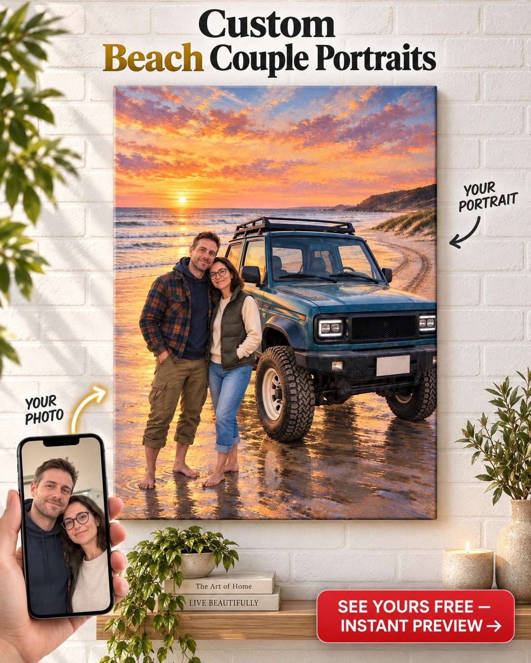 Beach Sunrise Off-Road Custom Portrait from Photo | Personalized Off-Road Portrait Gift