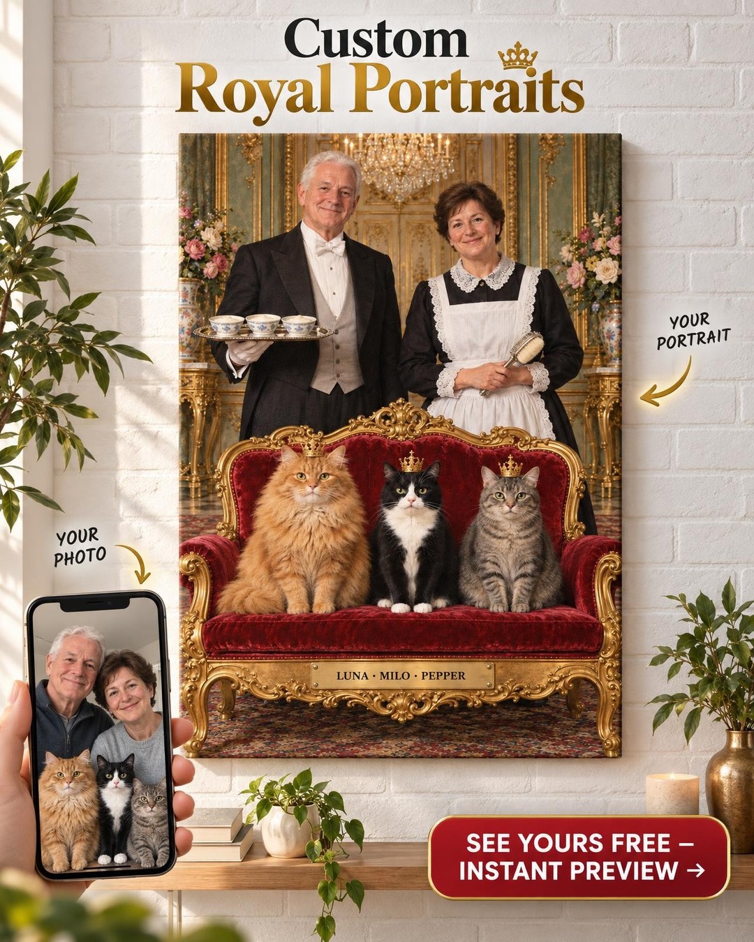 Funny Cat Family Custom Portrait from Photo | Personalized Cat Family Gift