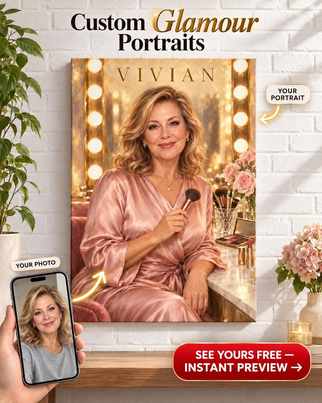 Vanity Beauty Campaign Custom Portrait from Photo | Personalized Gift for Her