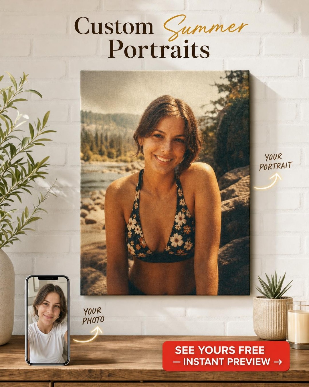Custom Polaroid Portrait for Him — Whimsical Floral Canvas from Photo