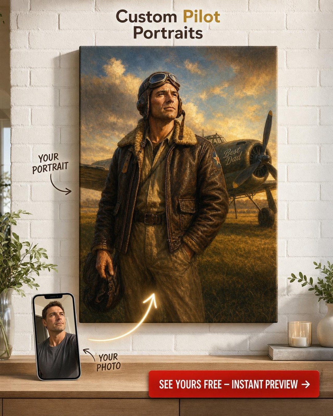 Custom Aviator Portrait – Unique Canvas Gift