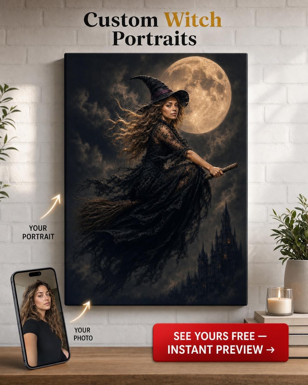 Moonlit Flying Witch Portrait from Photo