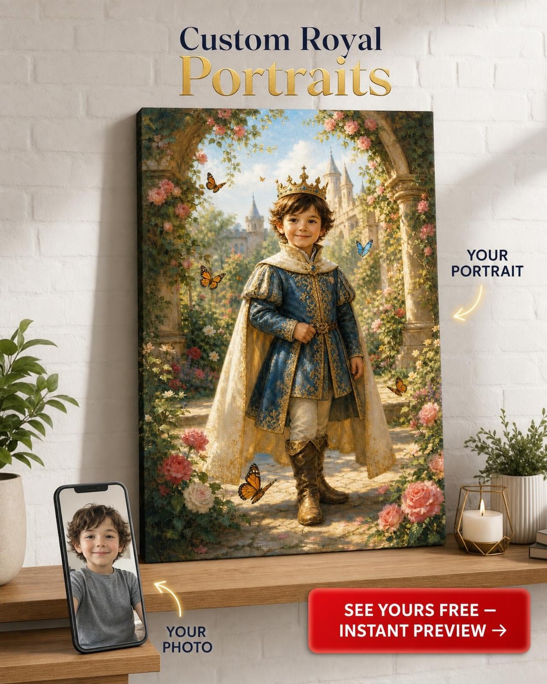 Fairytale Little Royal Custom Portrait from Photo | Personalized Gift for Kids