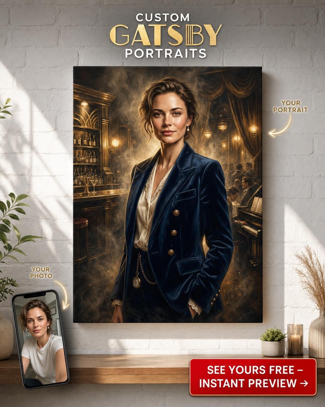 Custom Royal Woman Portrait — Regal Canvas from Photo