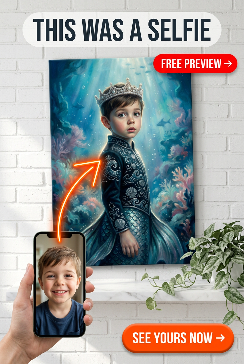 Custom Royal Single-Child Portrait — Whimsical Underwater Majesty Canvas