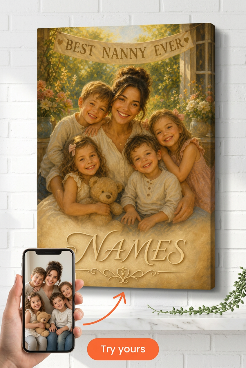 Best Nanny Ever Gift — Nurturing Family Portrait Canvas from Photo