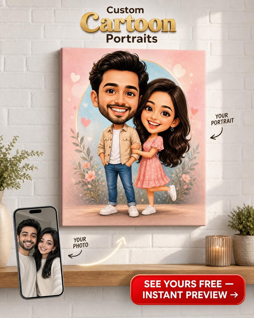 Romantic Caricature Portraits for Couples