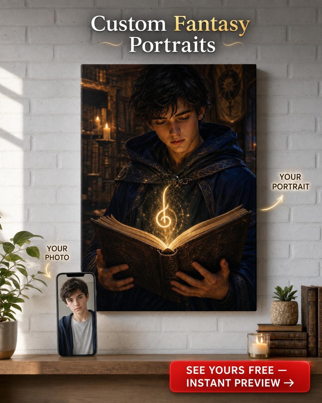 Custom Harry Potter Boy Portrait — Magical Wizard Canvas from Photo