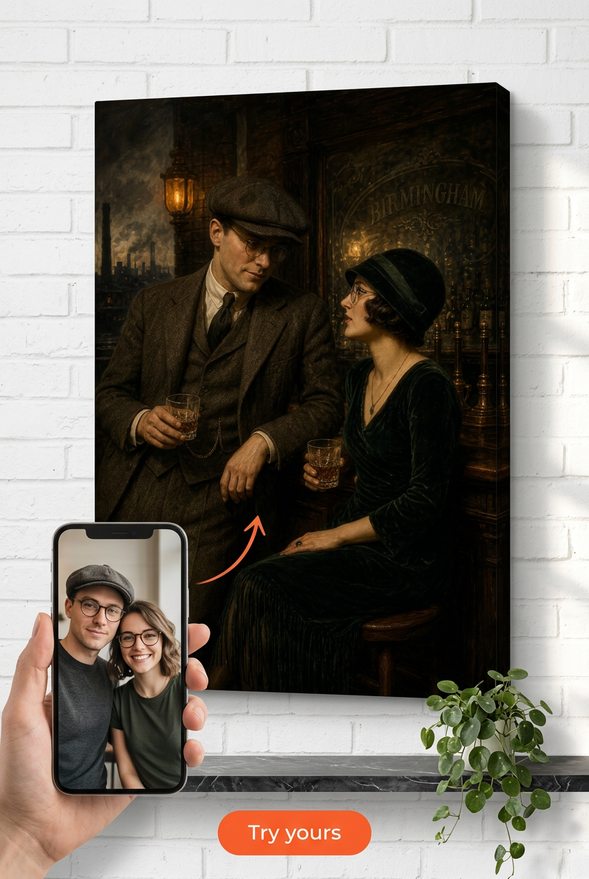 Custom 1920s Pub Bar Couple Portrait | Premium Canvas Portraits