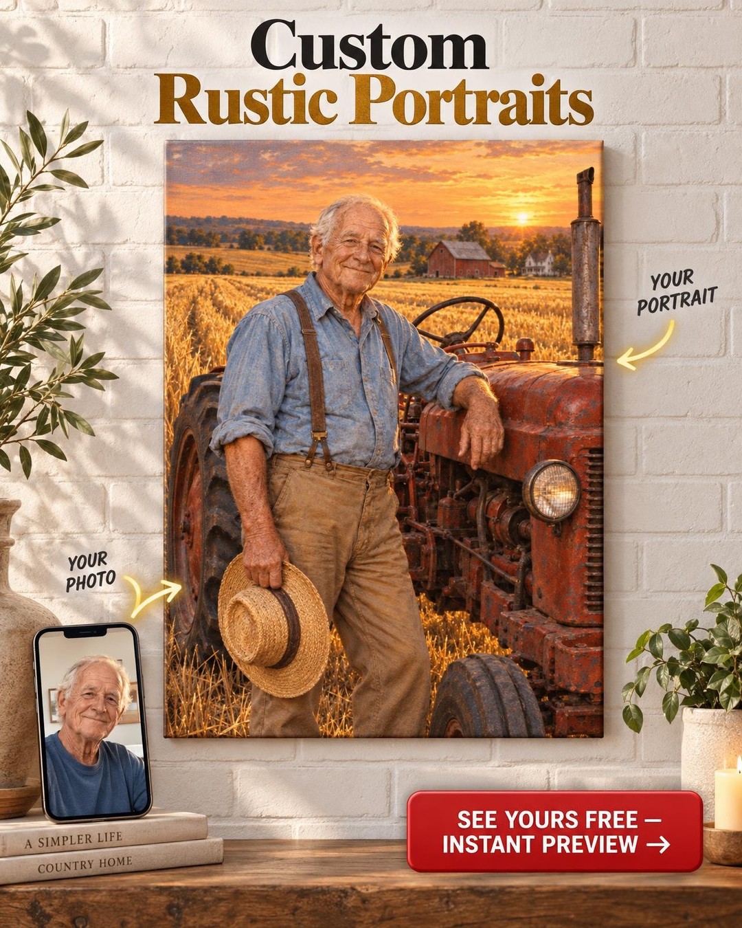 Fields of Gold Farm Custom Portrait from Photo | Personalized Family Farm Gift