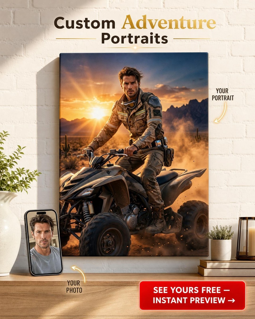 Heroic Military Sunset Portrait Canvas