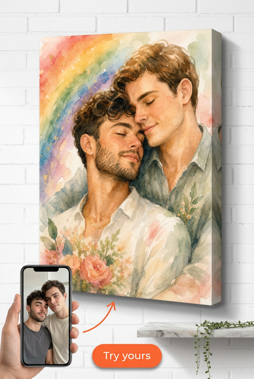 LGBTQ Watercolor Couple Custom Portrait from Photo | Personalized Gift