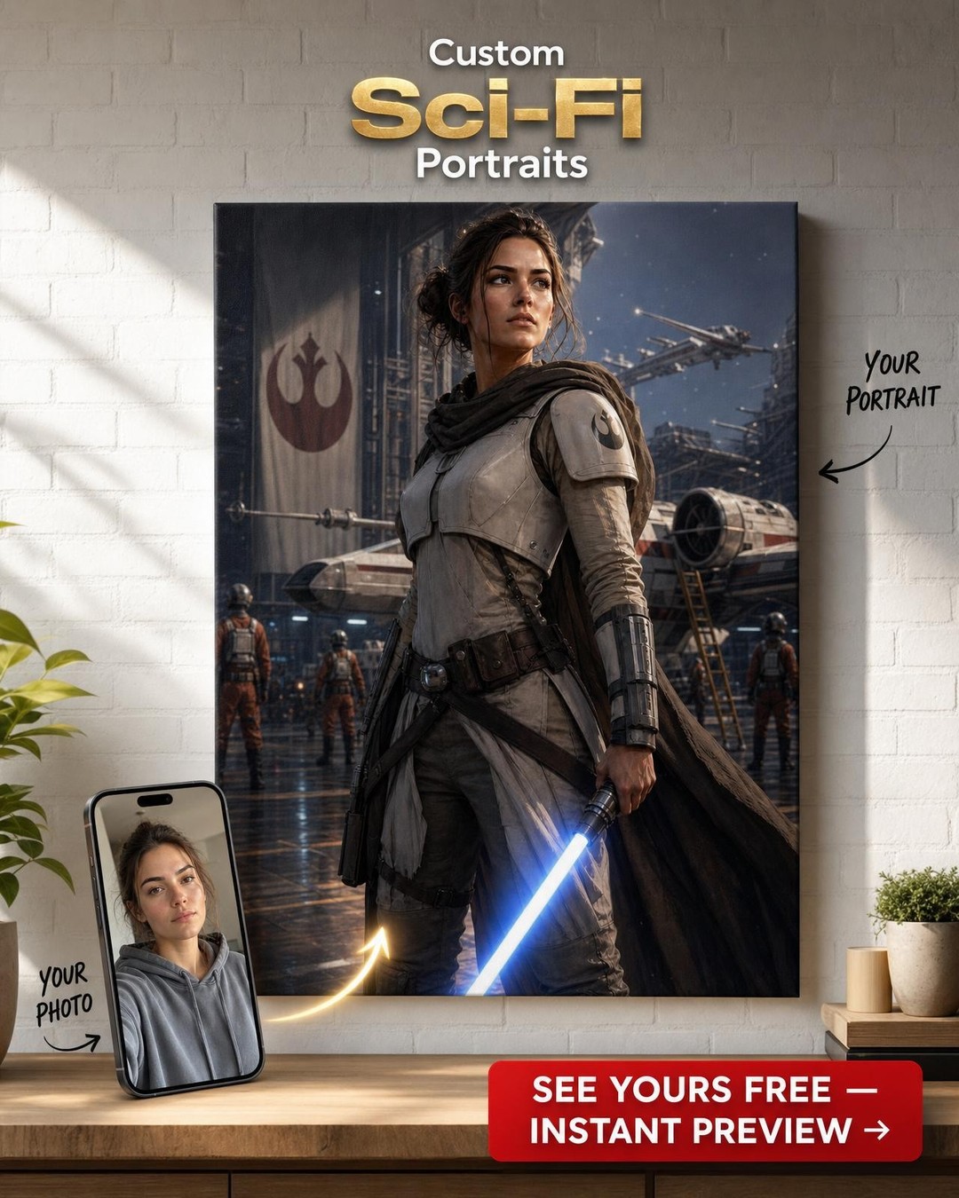 Galactic Heroine Custom Portrait from Photo | Personalized Canvas Gift