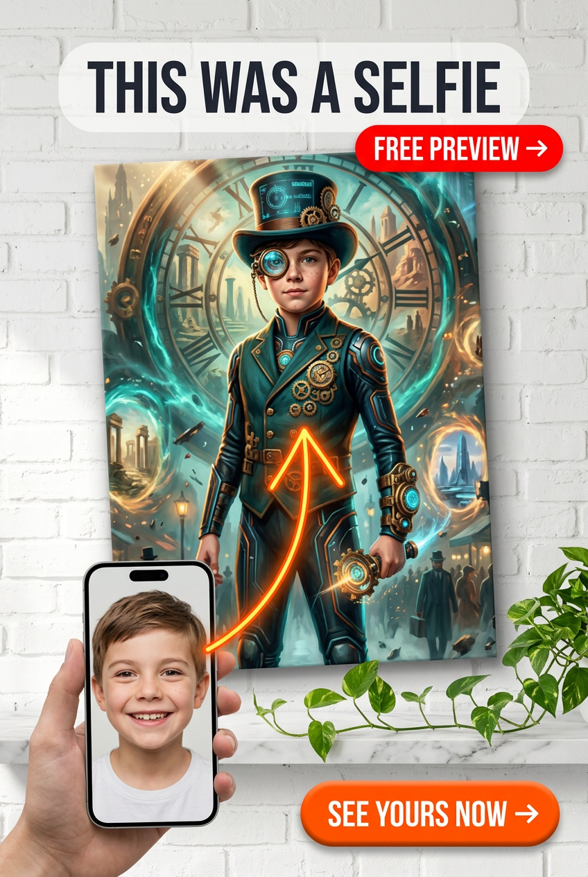 Custom Steampunk Boy Portrait — Heroic Time Traveler Canvas