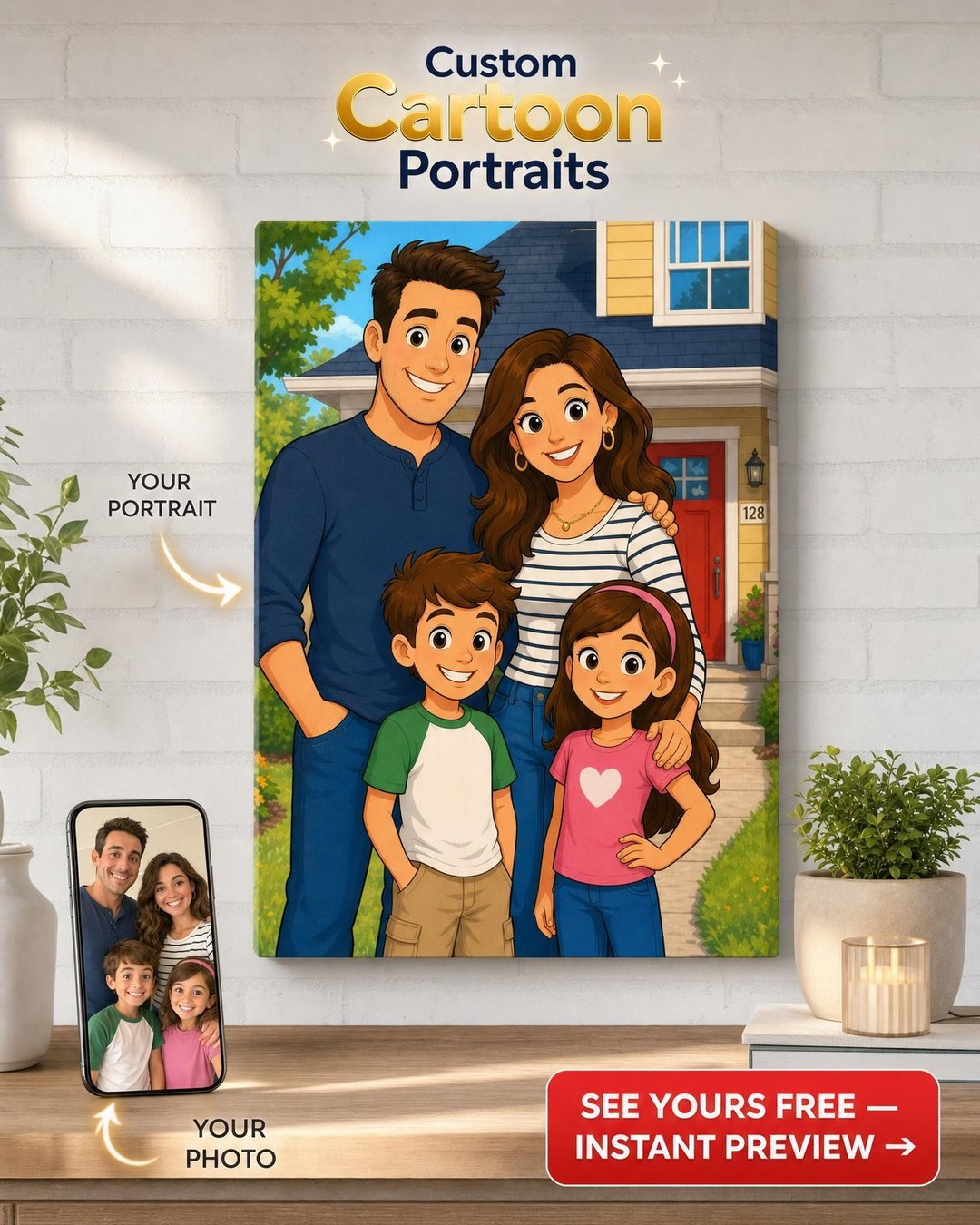 Custom Simpsons Family Portrait — Whimsical Animated Canvas from Photo