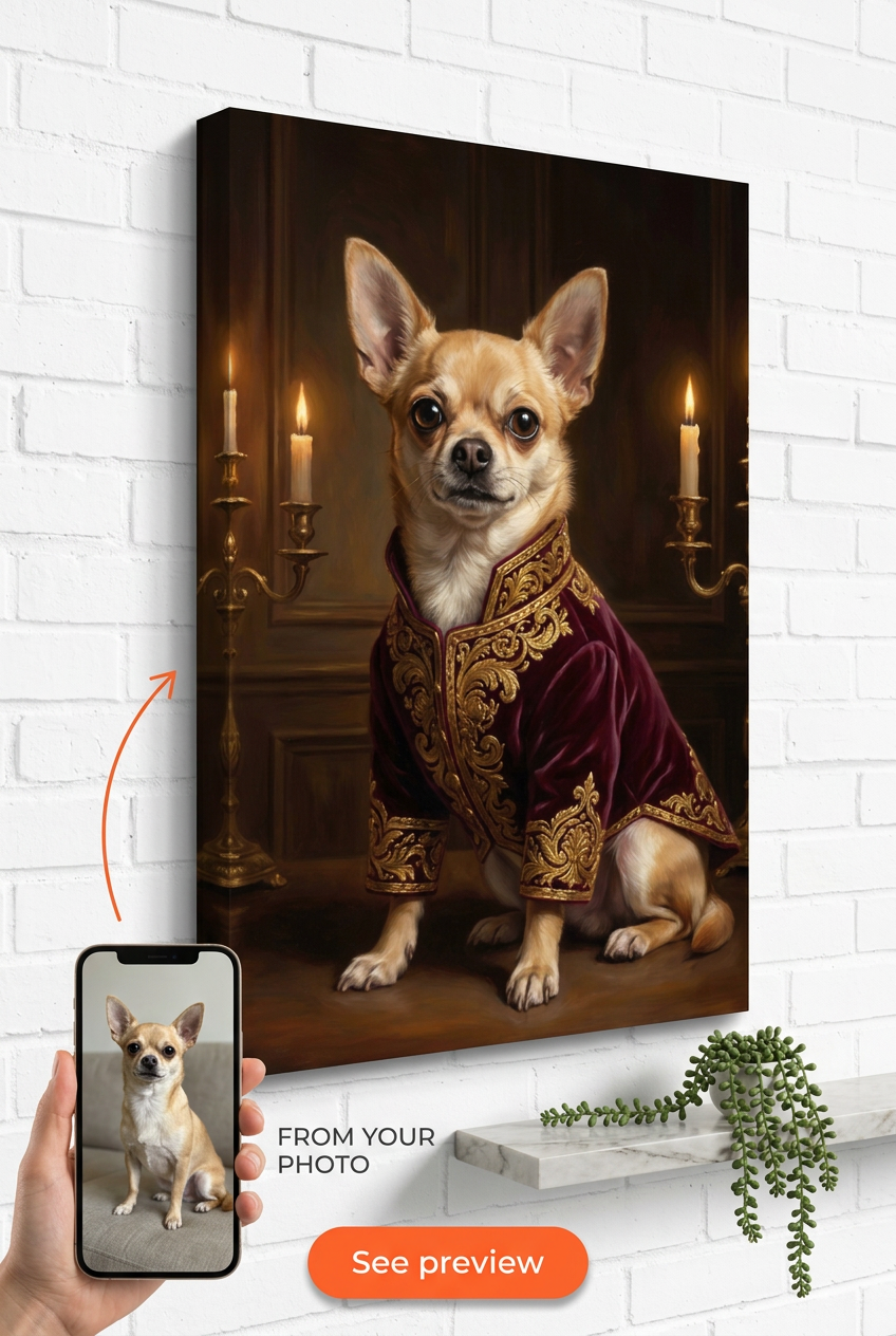 Custom Royal Dog Portrait — Regal Pet Canvas from Photo