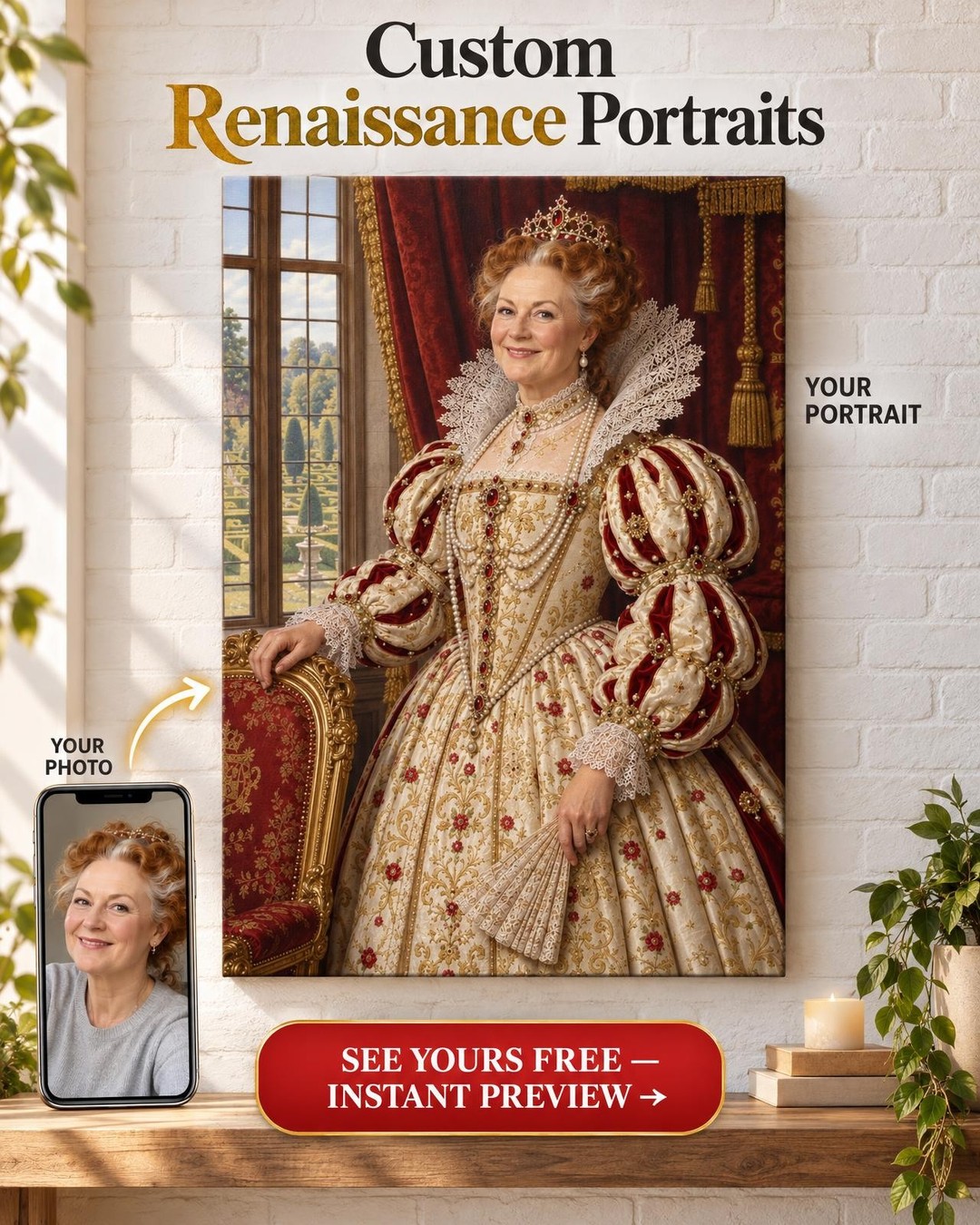Queen of the Faire Custom Portrait from Photo | Personalized Renaissance Faire Gift
