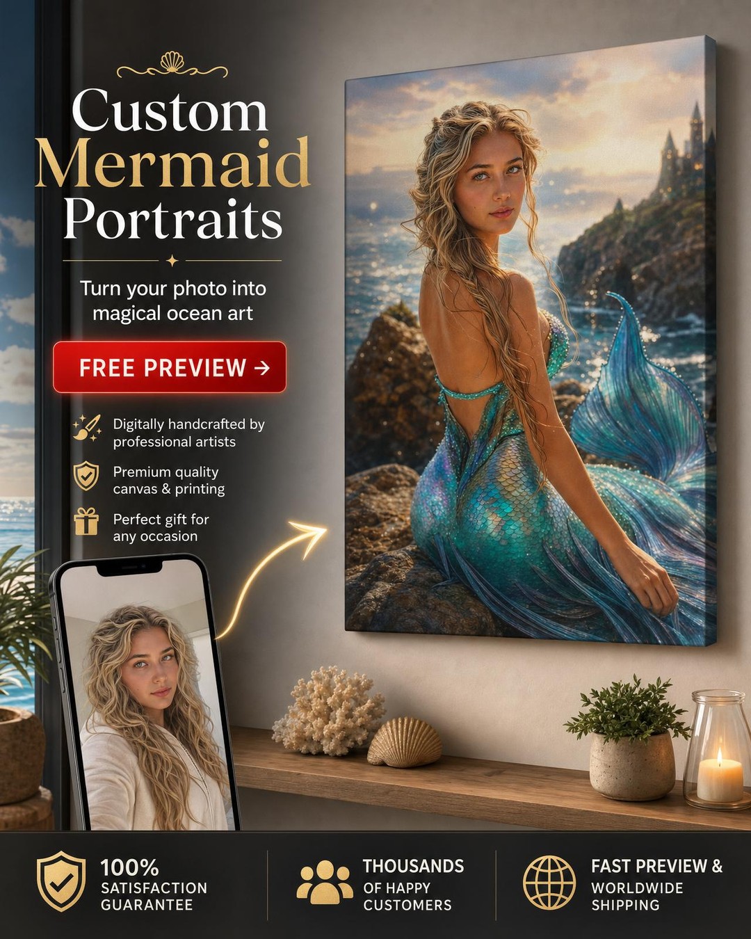 Mermaid Fantasy Portrait | Custom Underwater Artwork from Your Photo