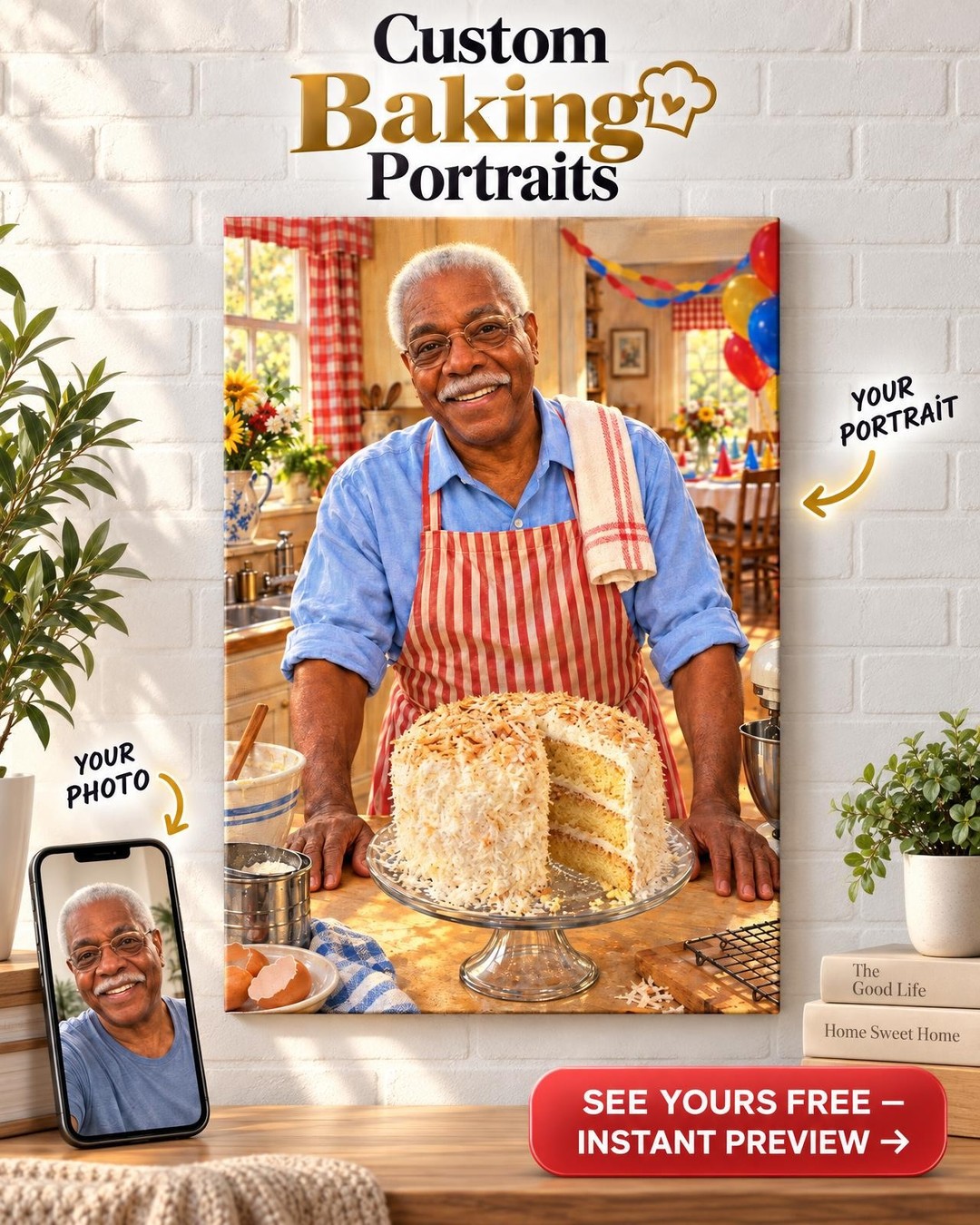 Famous Cake Custom Portrait from Photo | Personalized Bakery Canvas Gift