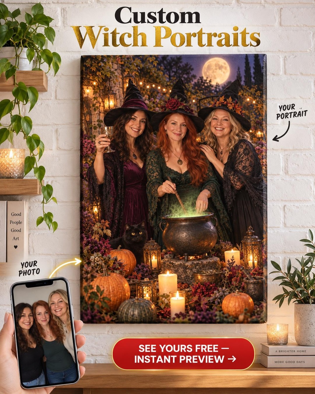 Laughing Witch Coven Custom Portrait from Photo | Personalized For Friends Gift