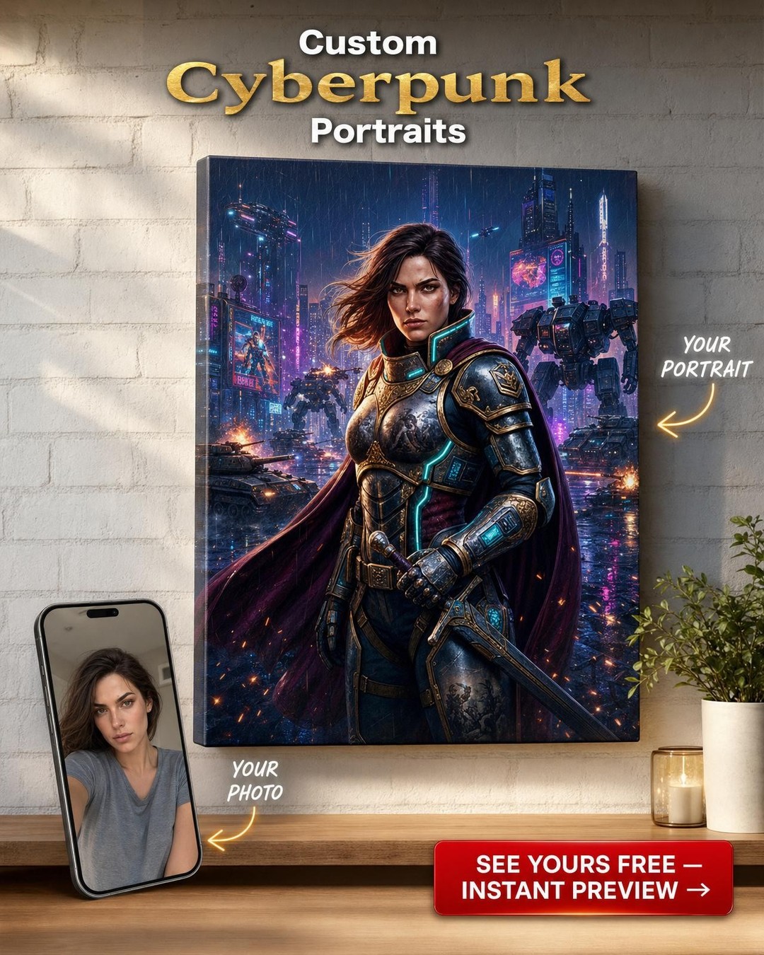 Custom Sci-Fi Single Man Portrait — Heroic Armor Canvas