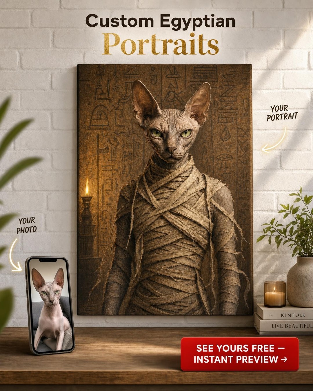 Ancient Egyptian Mummy Cat Portrait from Photo