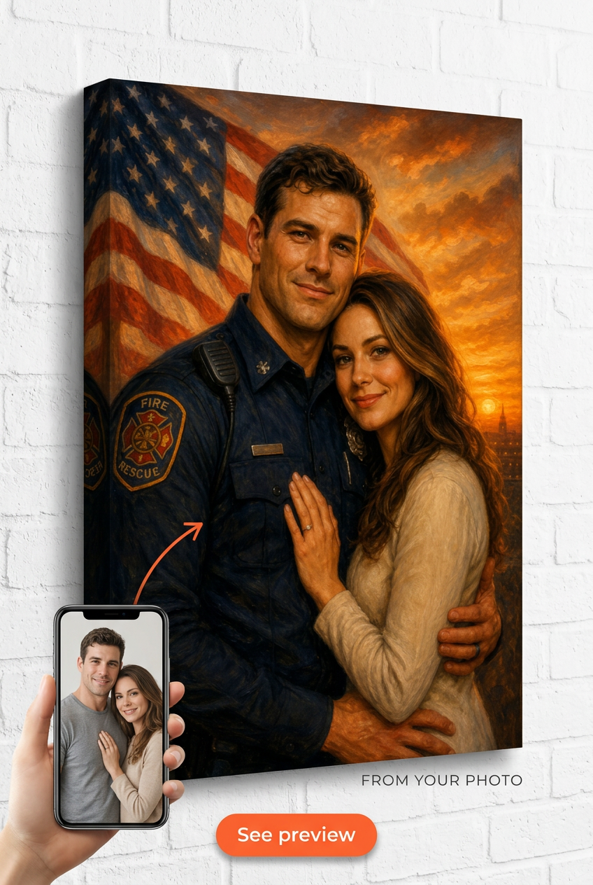 First Responder Couple Custom Portrait from Photo | Personalized Gift