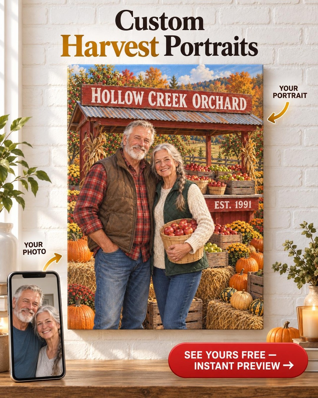 The Orchard Stand Custom Portrait from Photo | Personalized Family Business Gift