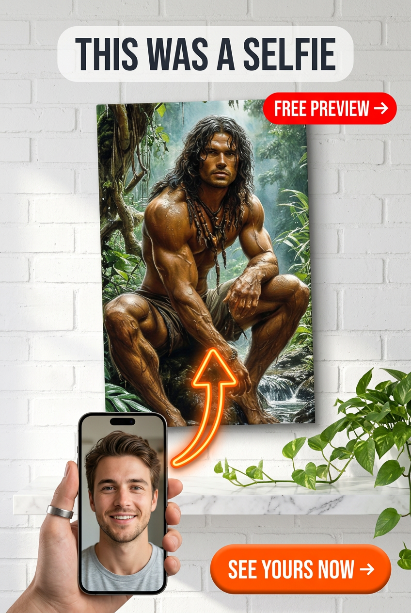 Custom Jungle Man Portrait — Heroic Canvas from Photo