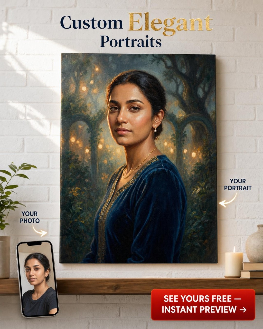 Custom Renaissance Woman Portrait — Serene Canvas from Photo