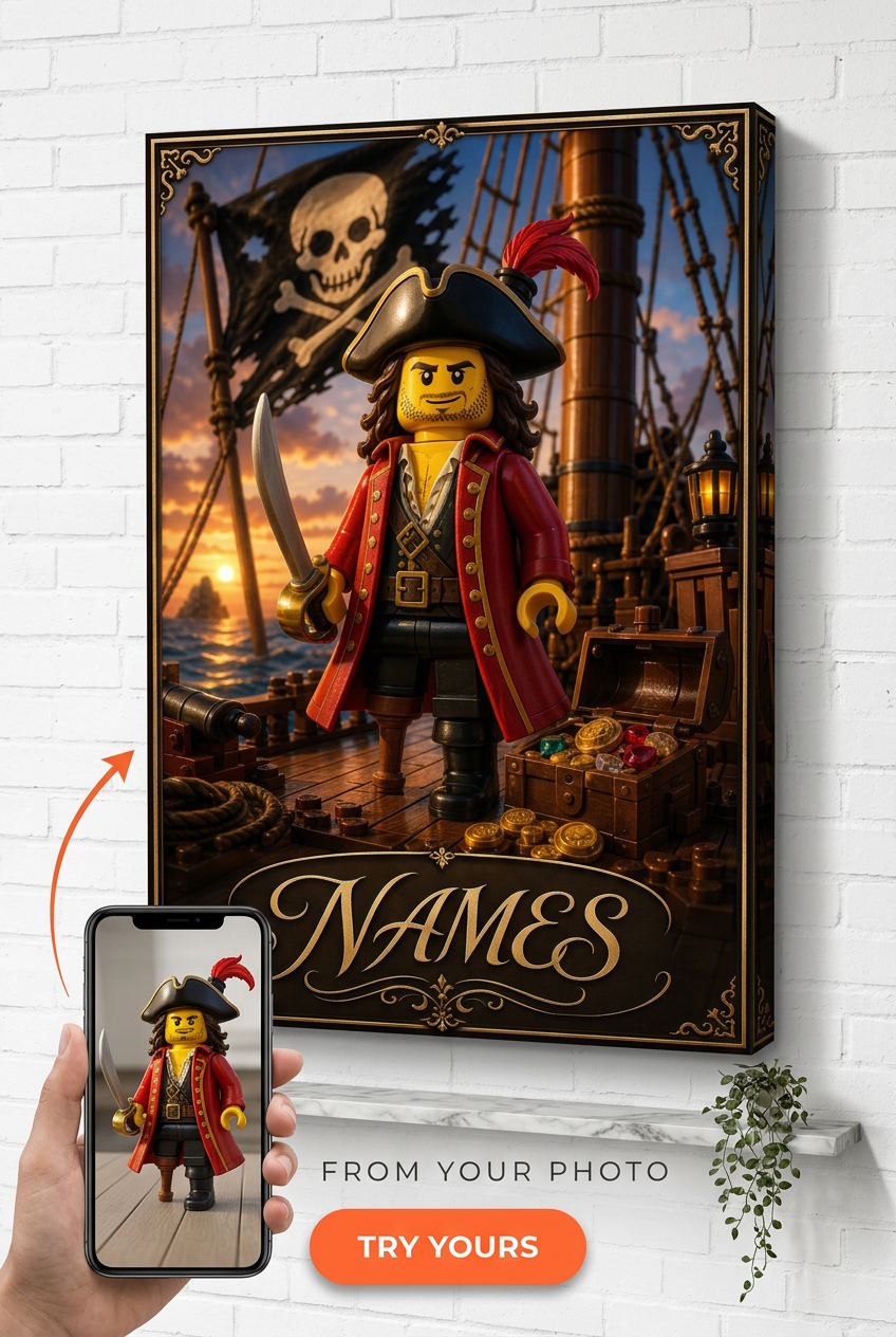 Custom Brick Minifigure Caribbean Pirate Crew Portrait | Personalized Undefined Gift