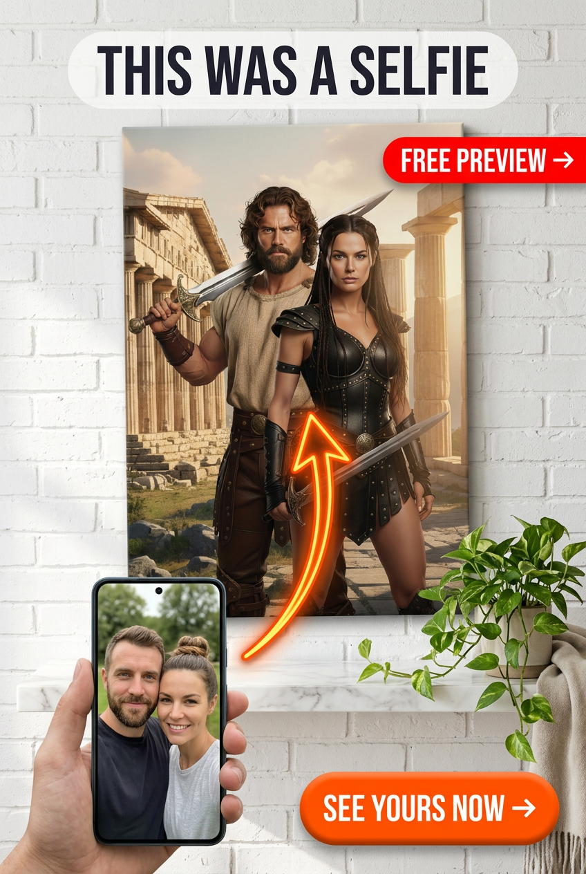 Custom Greek God Couple Portrait — Regal Armor Canvas from Photo