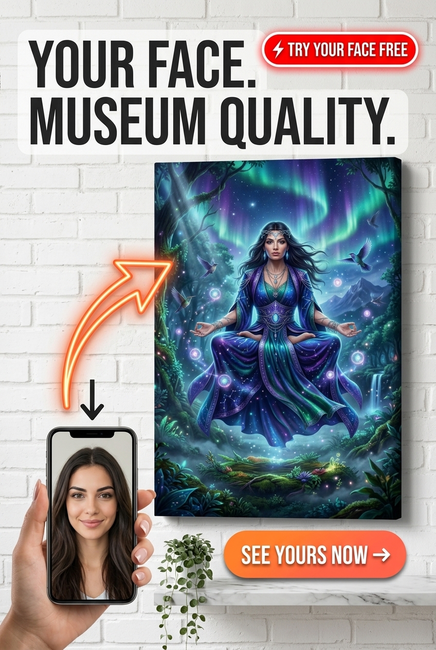 Custom Fantasy Woman Portrait — Whimsical Aurora Canvas Art